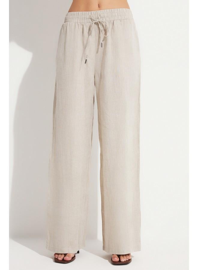 June Women Exclusive 100% Linen Wide Leg Trouser Stone - Image 5