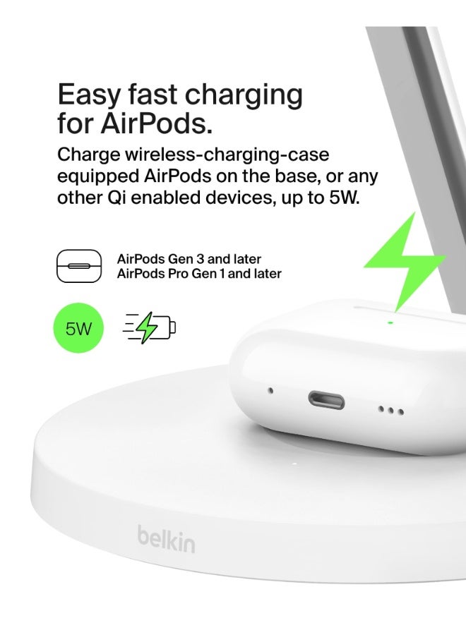 بيلكين BoostCharge Pro 3 في 1 | حامل شحن مغناطيسي لاسلكي مع Qi2 15 واط، مغناطيس قوي، شحن سريع لهواتف آبل وأندرويد، ساعة آبل 9/8/7 ألترا 2، يشمل مزود طاقة 40 واط - أبيض - Image 5