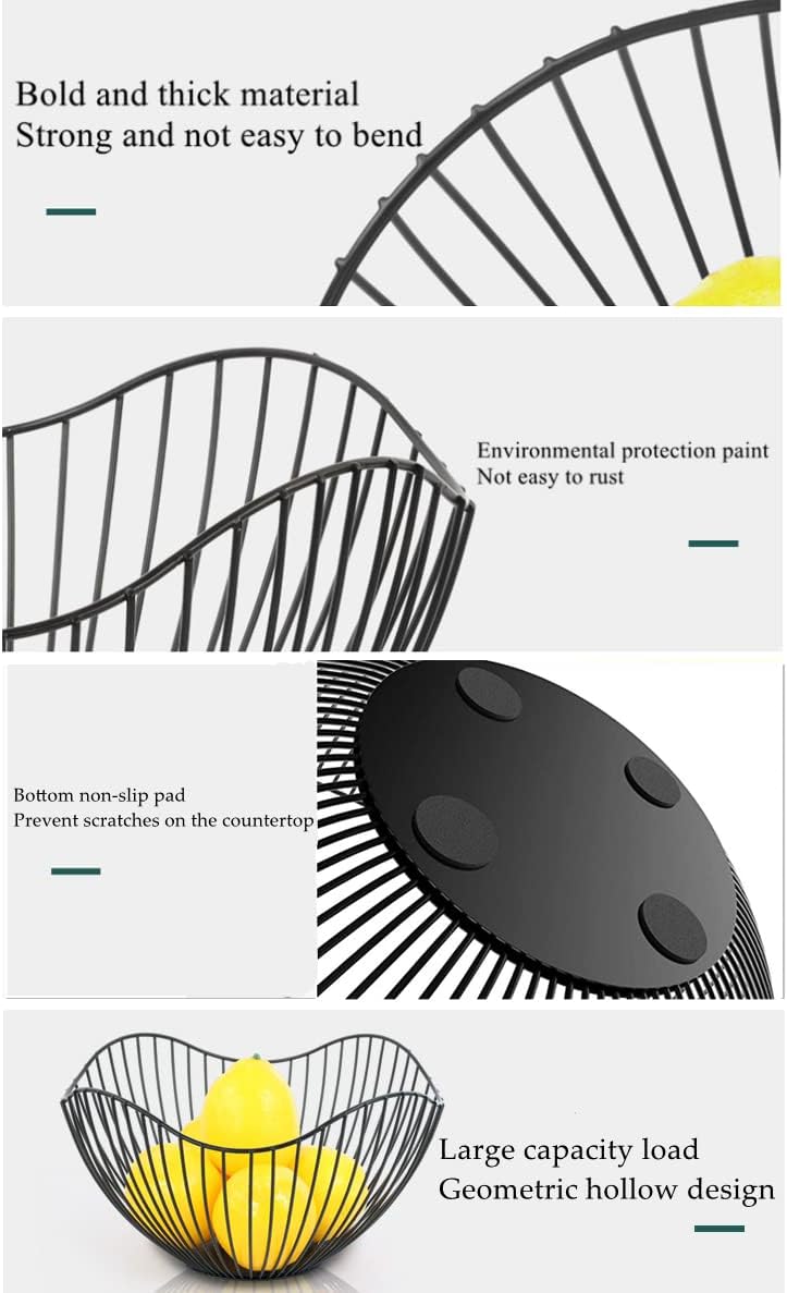 NatureMan Kitchen counter fruit bowl Large fruit basket bowl Metal wavy storage basket Kitchen vegetable and fruit bowl used to hold fruits vegetables and bread black - Image 4