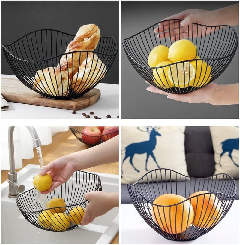 NatureMan Kitchen counter fruit bowl Large fruit basket bowl Metal wavy storage basket Kitchen vegetable and fruit bowl used to hold fruits vegetables and bread black - Image 3