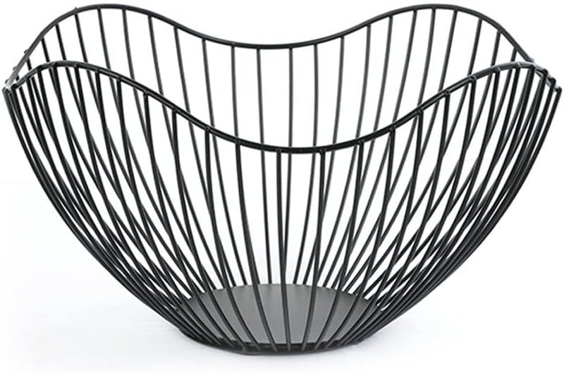 NatureMan Kitchen counter fruit bowl Large fruit basket bowl Metal wavy storage basket Kitchen vegetable and fruit bowl used to hold fruits vegetables and bread black - Image 1