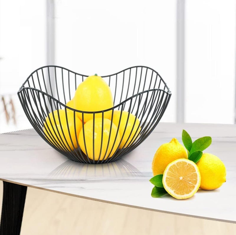 NatureMan Kitchen counter fruit bowl Large fruit basket bowl Metal wavy storage basket Kitchen vegetable and fruit bowl used to hold fruits vegetables and bread black - Image 2