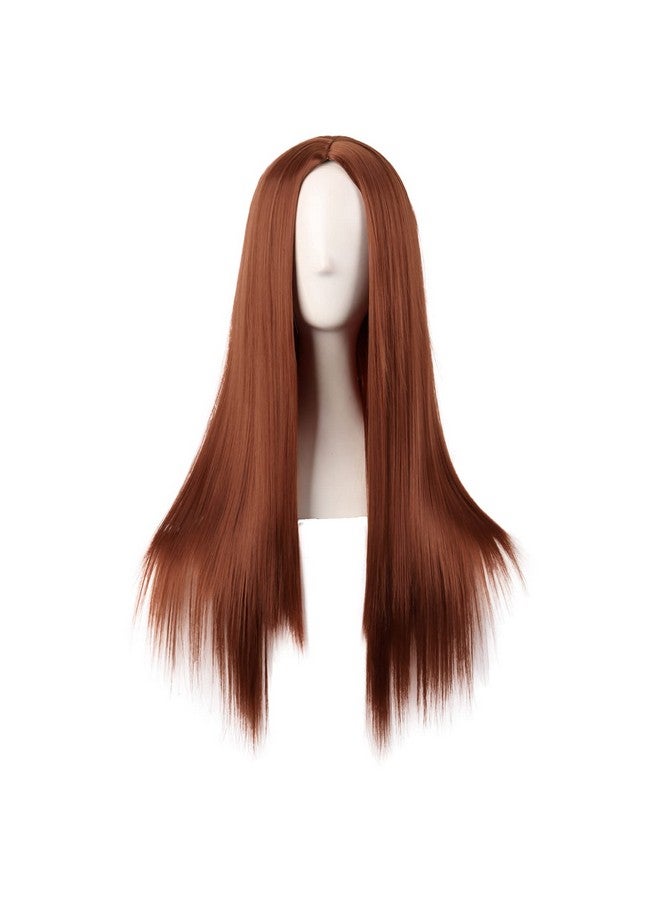 MapofBeauty 28 Inch/70 Cm Women Special Long Straight Part Bangs Synthetic Wig (Ginger Orange) - Image 1