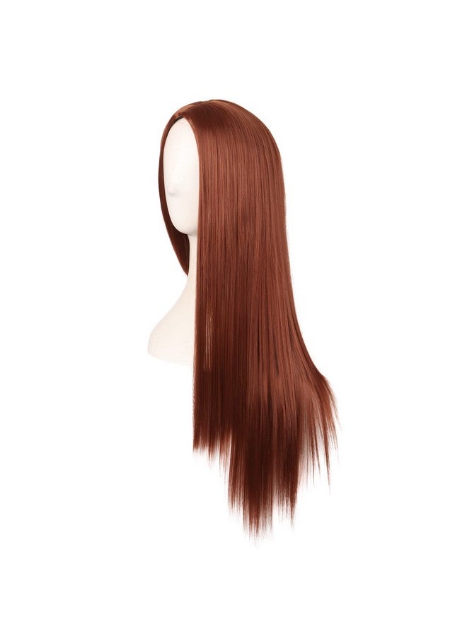 MapofBeauty 28 Inch/70 Cm Women Special Long Straight Part Bangs Synthetic Wig (Ginger Orange) - Image 3