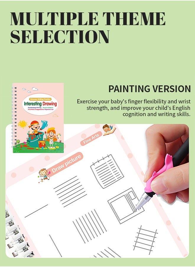 Reusable Tracing Exercise Book With Children's Copybook With Self-Disappearing Ink Pen, Suitable For Toddlers To Practice Pen Control And Preschoolers To Practice Writing.