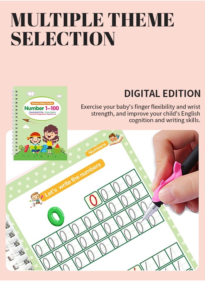 Reusable Tracing Exercise Book With Children's Copybook With Self-Disappearing Ink Pen, Suitable For Toddlers To Practice Pen Control And Preschoolers To Practice Writing.