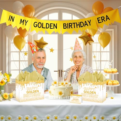 Peconal Happy Golden Birthday Gift Bag Gold Glitter Birthday Decorations It's My Golden Era Gift Wrapping Paper Bag for Women Men 21st 24th 25th 28th 30th Party Favor Supplies - Image 3