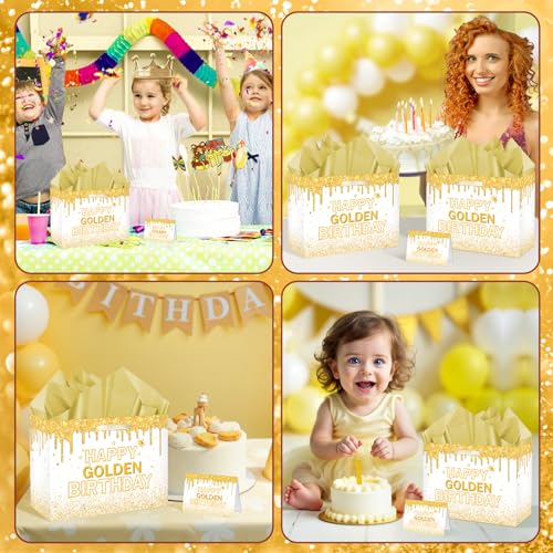 Peconal Happy Golden Birthday Gift Bag Gold Glitter Birthday Decorations It's My Golden Era Gift Wrapping Paper Bag for Women Men 21st 24th 25th 28th 30th Party Favor Supplies - Image 4