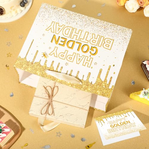 Peconal Happy Golden Birthday Gift Bag Gold Glitter Birthday Decorations It's My Golden Era Gift Wrapping Paper Bag for Women Men 21st 24th 25th 28th 30th Party Favor Supplies - Image 2