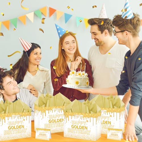 Peconal Happy Golden Birthday Gift Bag Gold Glitter Birthday Decorations It's My Golden Era Gift Wrapping Paper Bag for Women Men 21st 24th 25th 28th 30th Party Favor Supplies - Image 5