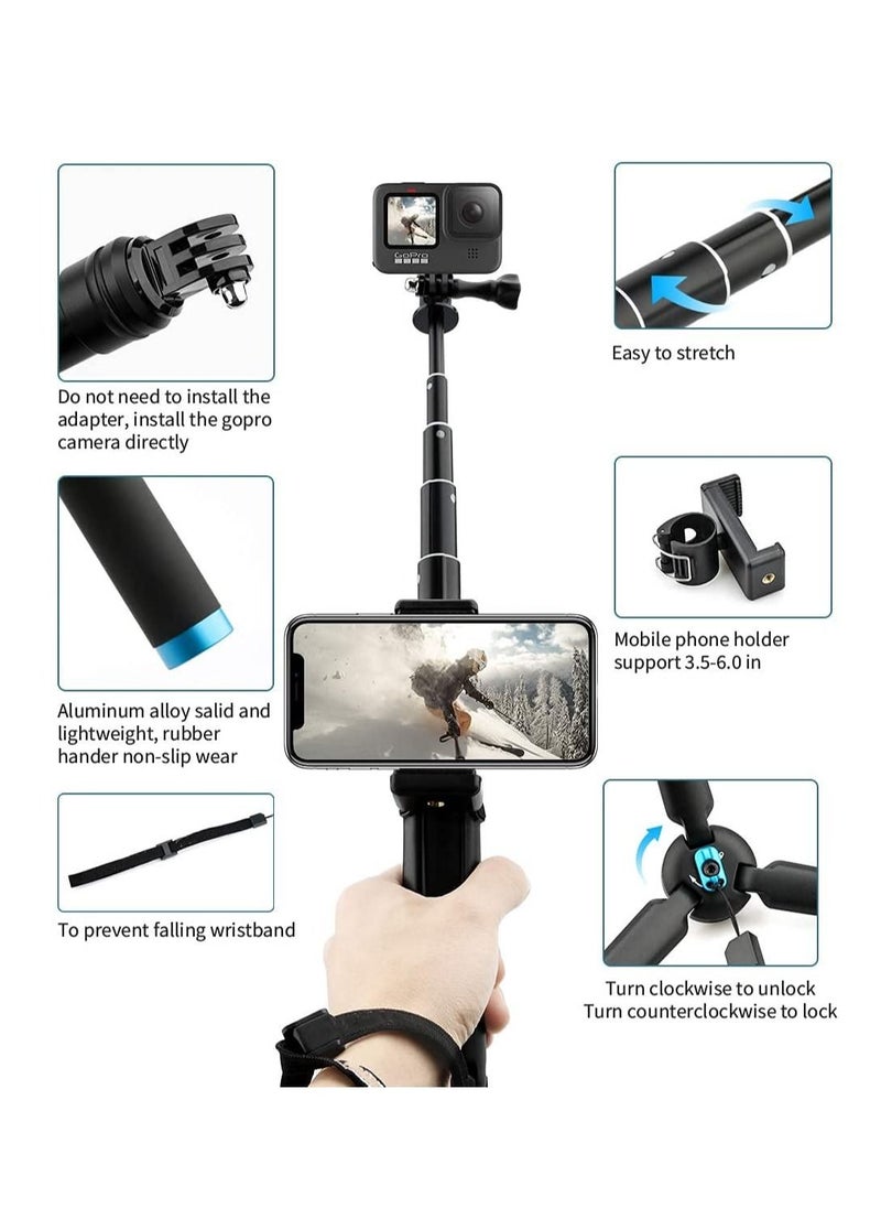 Generic - Extendable Aluminum Alloy Selfie Stick with Detachable Tripod for GoPro Hero  Action Camer - Image 1