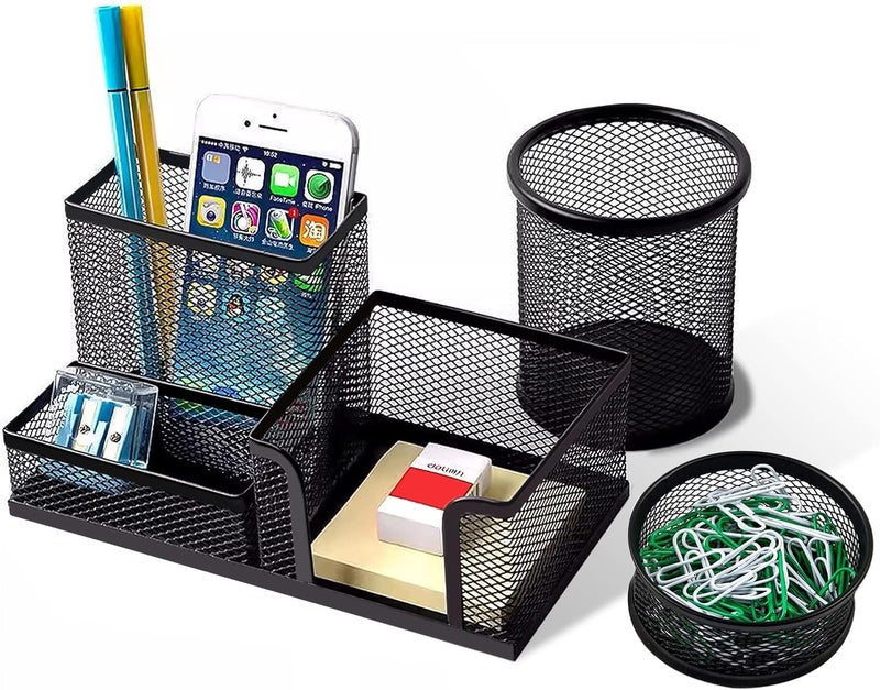 Moonlik Pen Holder for Desk, Desk Organizers Set-3 Compartments Mesh Pencil Holder with Pencil Pen Cup and Paper Clip holder, Desk Accessories for Marker Craft, Ideal Office School Supplies(3 pack, Black) - Image 1