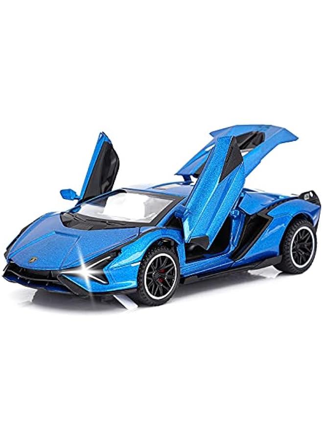 Loquat Toy Cars Lambo Sian FKP3 Metal Model Car with Light and Sound Pull Back Toy Car for Boys Age 3 + Year Old (Blue) - Image 1