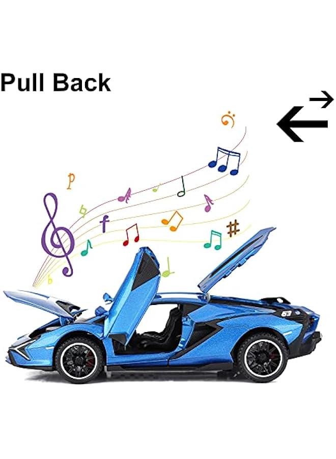 Loquat Toy Cars Lambo Sian FKP3 Metal Model Car with Light and Sound Pull Back Toy Car for Boys Age 3 + Year Old (Blue) - Image 4