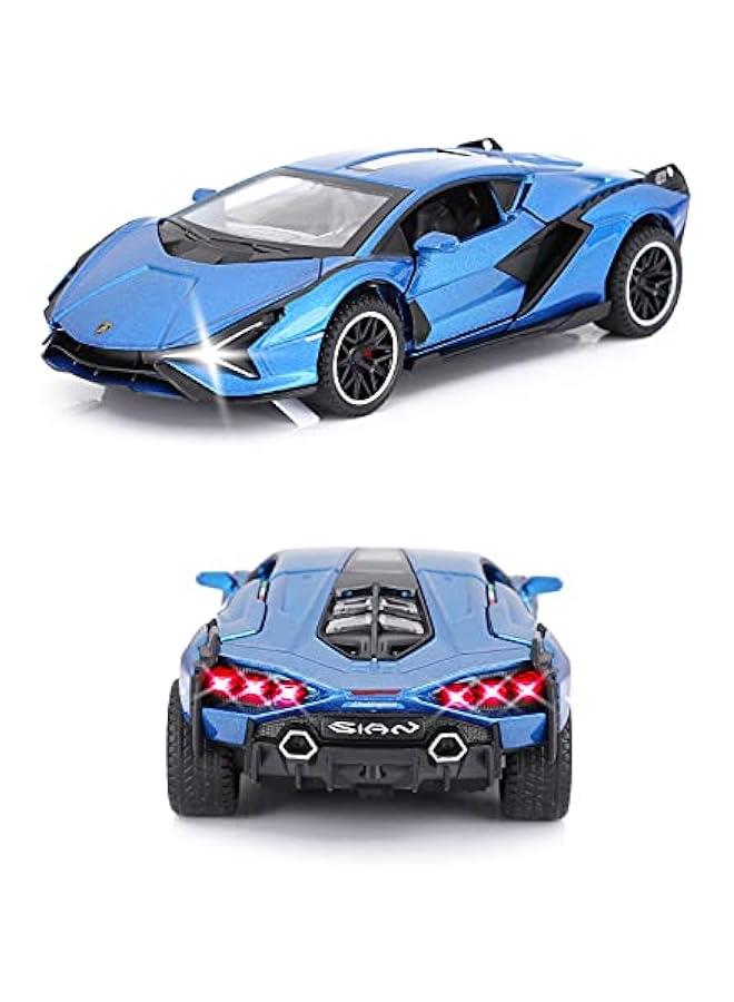 Loquat Toy Cars Lambo Sian FKP3 Metal Model Car with Light and Sound Pull Back Toy Car for Boys Age 3 + Year Old (Blue) - Image 3