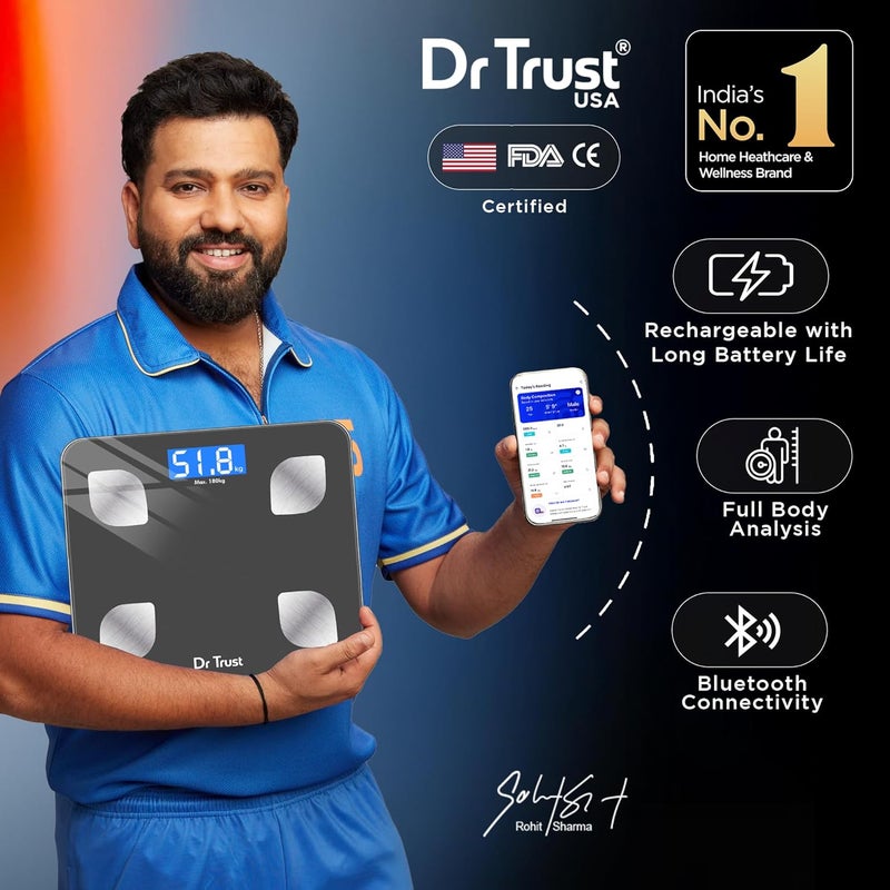 Dr Trust (الولايات المتحدة) جهاز تحليل تكوين الدهون في الجسم الذكي القابل لإعادة الشحن بتقنية البلوتوث - 505 (رمادي) - Image 2