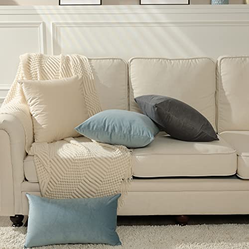 Stellhome Super Soft Velvet Square Throw Pillow Covers for Bed Couch Sofa Bench, 18 x 18 inch (45 cm), Silver Blue, Pack of 2 - Image 5