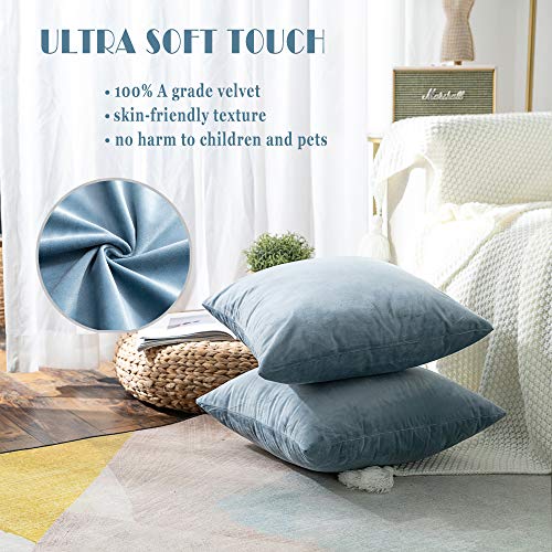 Stellhome Super Soft Velvet Square Throw Pillow Covers for Bed Couch Sofa Bench, 18 x 18 inch (45 cm), Silver Blue, Pack of 2 - Image 2