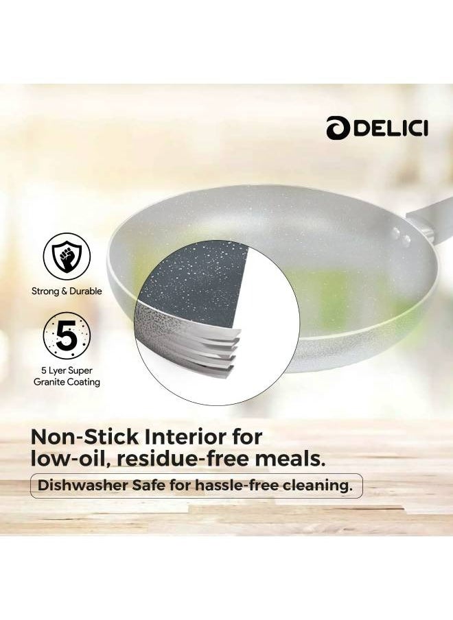 DELICI - 8-Pieces Granite Coated Cookware Set with White Spatter Coating,Superior Aluminum Non-Stick Interior,Includes 2 Sause pans with Tempered Glass Lids,16cm Milk Pan with lid,and 24cm Fry Pan with Spatula - Image 1