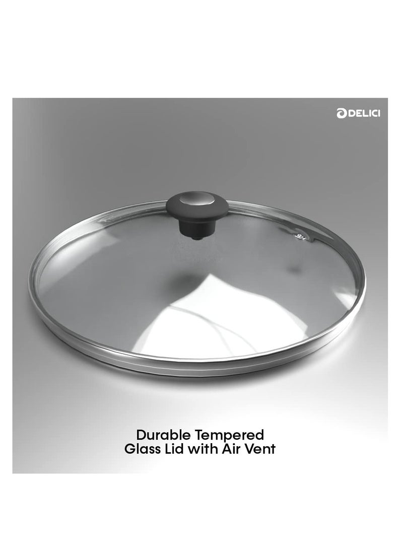 DELICI - 8-Pieces Granite Coated Cookware Set with White Spatter Coating,Superior Aluminum Non-Stick Interior,Includes 2 Sause pans with Tempered Glass Lids,16cm Milk Pan with lid,and 24cm Fry Pan with Spatula - Image 1