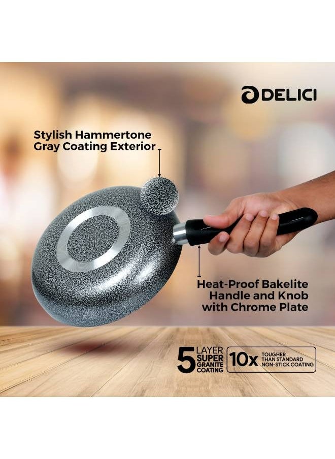 DELICI - 8-Pieces Granite Coated Cookware Set with White Spatter Coating,Superior Aluminum Non-Stick Interior,Includes 2 Sause pans with Tempered Glass Lids,16cm Milk Pan with lid,and 24cm Fry Pan with Spatula - Image 1