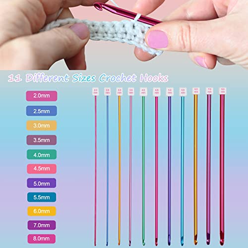 Aeelike Tunisian Crochet Hooks Set, Multicolor 11pcs Aluminum Tunisian Crochet Hooks B-L for Crocheting Lovers & Beginners (2mm to 8mm) - Image 5