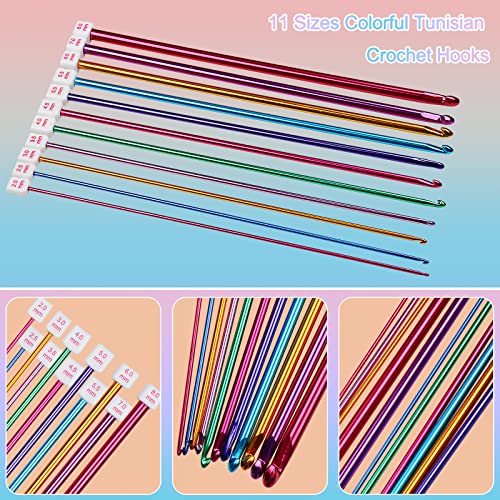 Aeelike Tunisian Crochet Hooks Set, Multicolor 11pcs Aluminum Tunisian Crochet Hooks B-L for Crocheting Lovers & Beginners (2mm to 8mm) - Image 2
