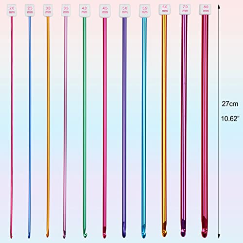 Aeelike Tunisian Crochet Hooks Set, Multicolor 11pcs Aluminum Tunisian Crochet Hooks B-L for Crocheting Lovers & Beginners (2mm to 8mm) - Image 4