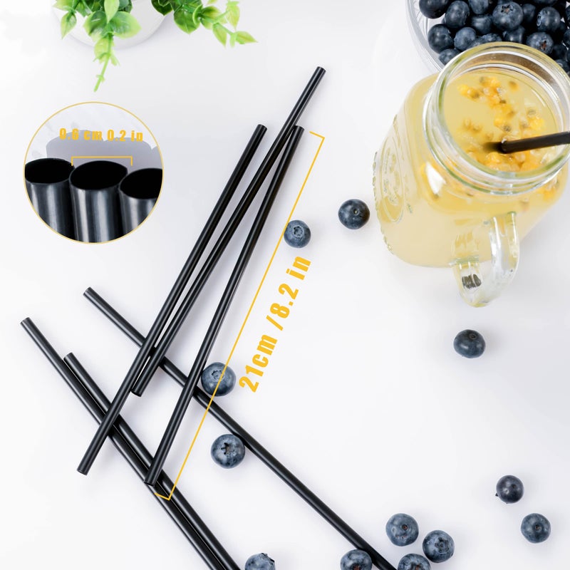 CVNDKN 200 Pcs Black Disposable Drinking Plastic Straws.(0.23'' diameter and 8.26"" long)-Black - Image 2
