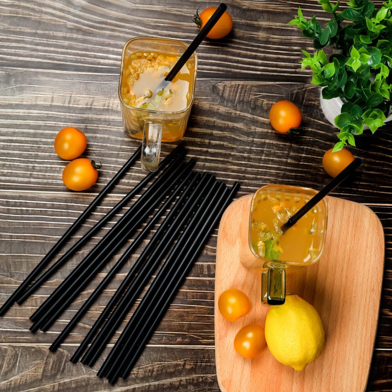 CVNDKN 200 Pcs Black Disposable Drinking Plastic Straws.(0.23'' diameter and 8.26"" long)-Black - Image 3