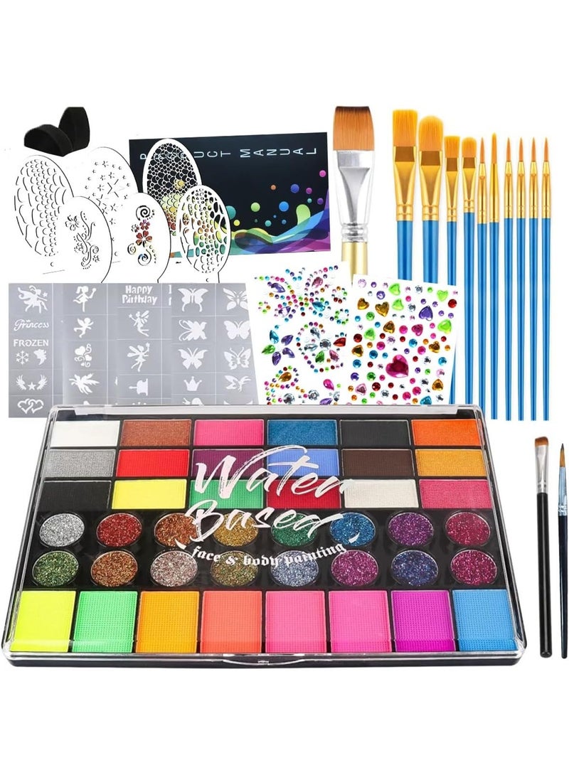 GIOIO 42 Color Face Painting Kit for Party-Non Toxic Water Activated Face Paint Palette With Stencils With Stencils & Brushes-Professional Body Makeup Kit for Parties, Birthdays - Image 1