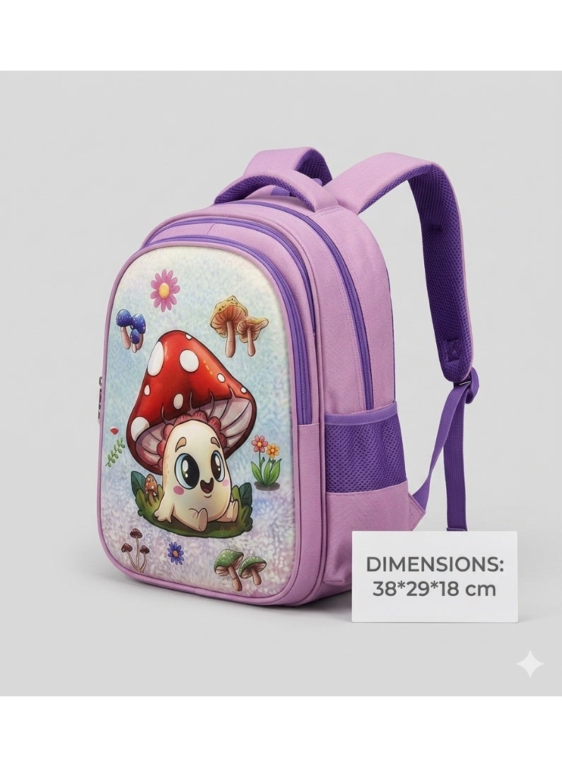 school backpack bag for girls,cute mushroom print,38x29x18 cm - Image 3