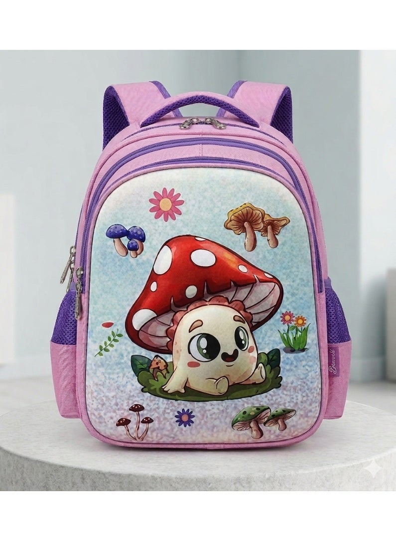 school backpack bag for girls,cute mushroom print,38x29x18 cm - Image 1