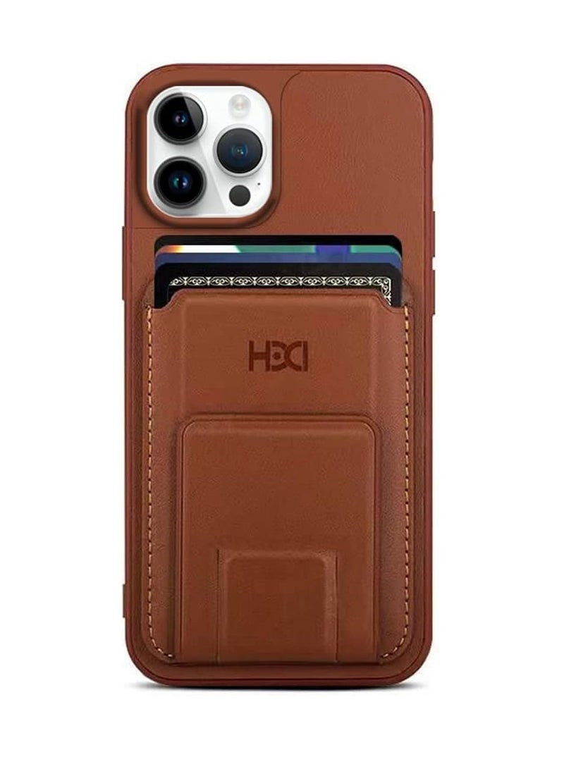 HBC Leather Back Case With a wallet to insert cards and use it as a mobile stand Compatible with iphone 15 Pro Max 6.7 inch - Brown - Image 1