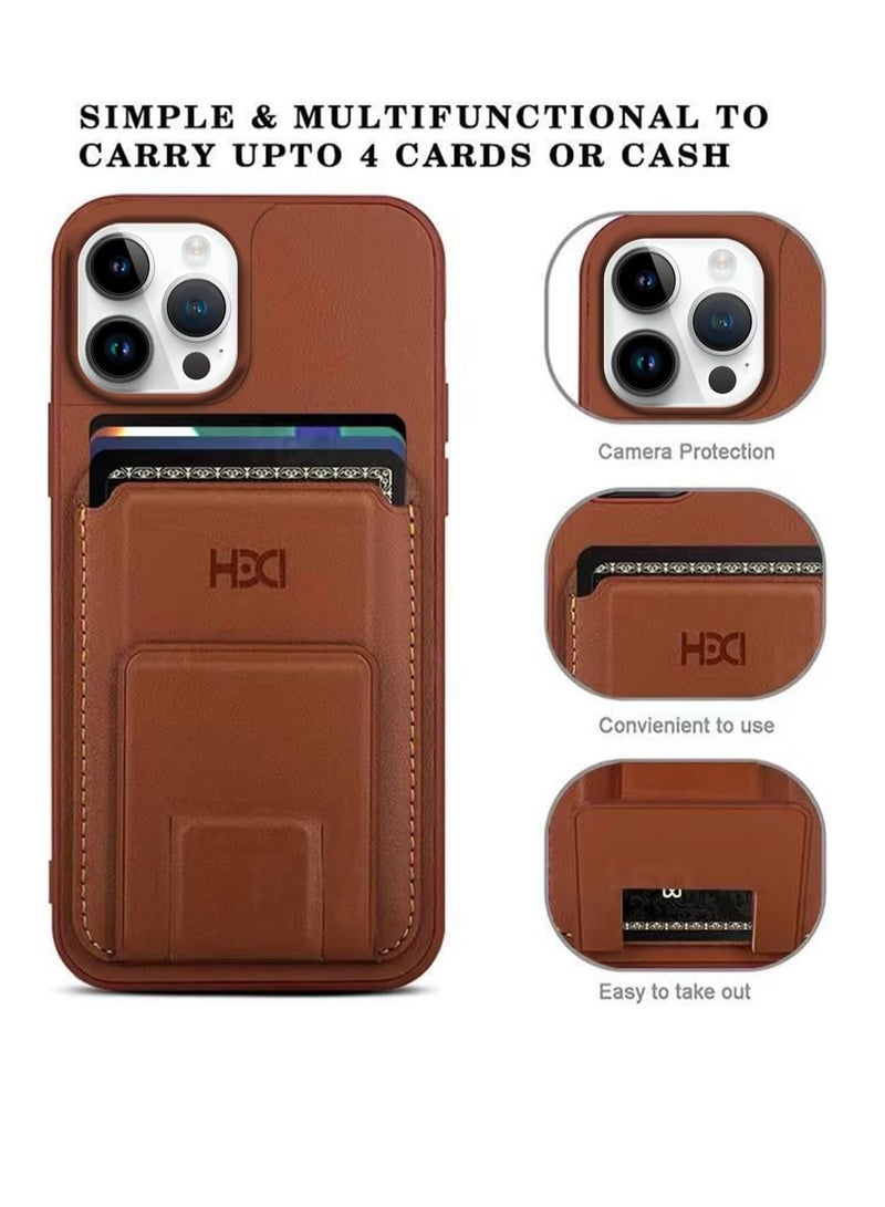 HBC Leather Back Case With a wallet to insert cards and use it as a mobile stand Compatible with iphone 15 Pro Max 6.7 inch - Brown - Image 2