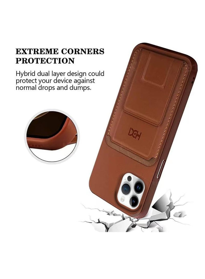 HBC Leather Back Case With a wallet to insert cards and use it as a mobile stand Compatible with iphone 15 Pro Max 6.7 inch - Brown - Image 4