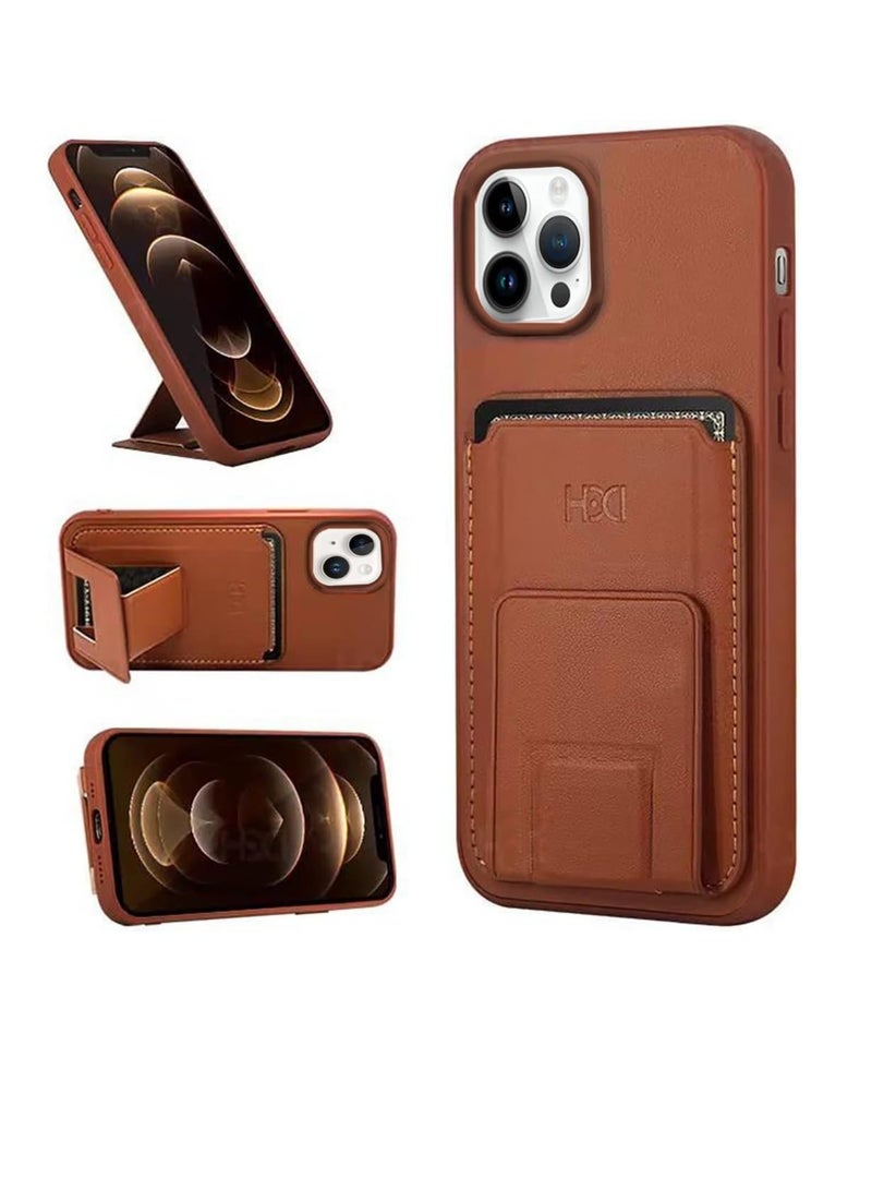 HBC Leather Back Case With a wallet to insert cards and use it as a mobile stand Compatible with iphone 15 Pro Max 6.7 inch - Brown - Image 5