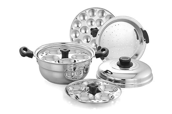 Potscape Maxx Idlipot Multi Idli Pot Stainless Steel Compatible with Gas Induction Includes Dhokla Maker with Steamer 2 Idli Plates 1 Mini Idli Plate Momo Idiyaapam Maker - Image 1