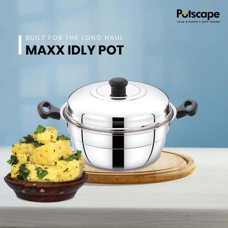 Potscape Maxx Idlipot Multi Idli Pot Stainless Steel Compatible with Gas Induction Includes Dhokla Maker with Steamer 2 Idli Plates 1 Mini Idli Plate Momo Idiyaapam Maker - Image 2