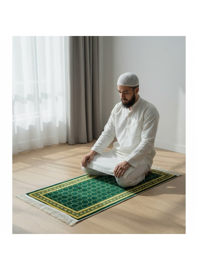 Fabienne Prayer Mat for Kids & Teens 50×100cm Compact Adult Prayer Mat for Mosque & Travel Lightweight Narrow Janamaz with Anti-Slip Base & Soft Velvet Top Islamic Musalla Sajadah Green/Beige - Image 1