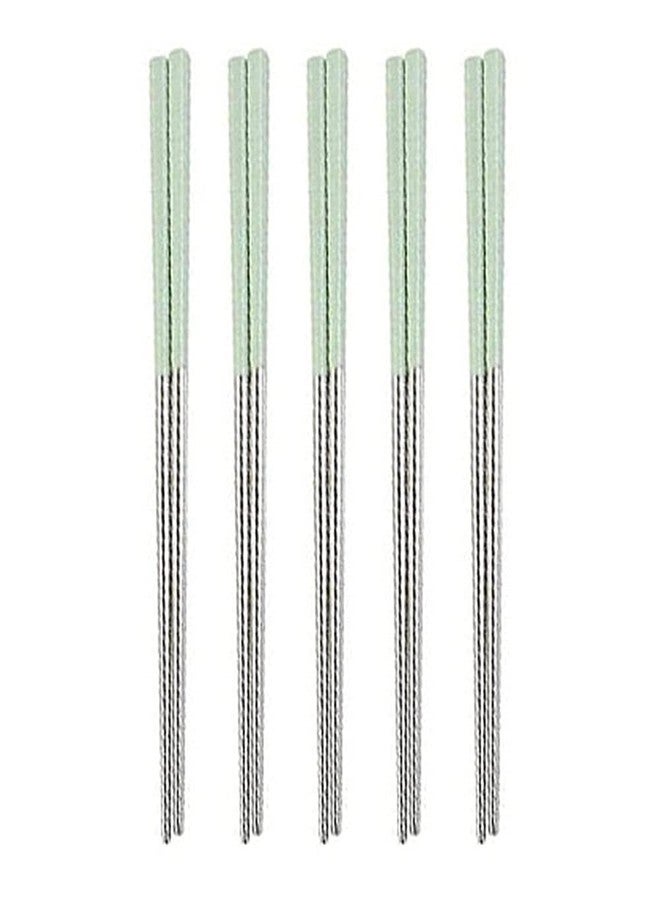 AKRIZA 304 Stainless Steel Eco-Friendly Wheat Straw Handle Chopsticks for Eating Food - (Green) - Image 1