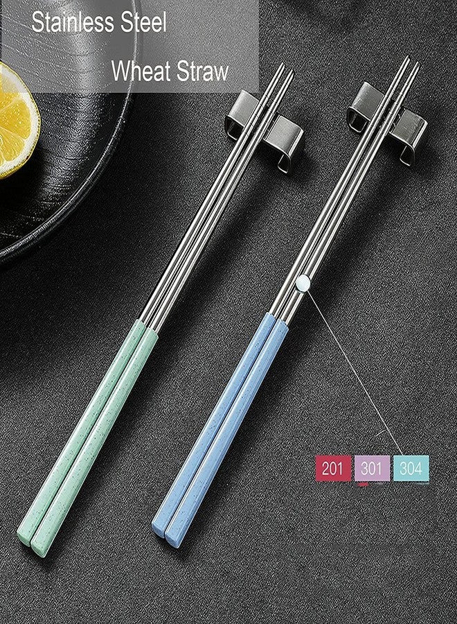 AKRIZA 304 Stainless Steel Eco-Friendly Wheat Straw Handle Chopsticks for Eating Food - (Green) - Image 2