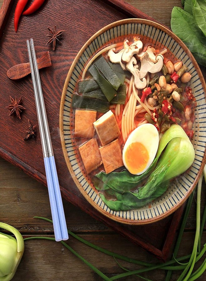 AKRIZA 304 Stainless Steel Eco-Friendly Wheat Straw Handle Chopsticks for Eating Food - (Green) - Image 4