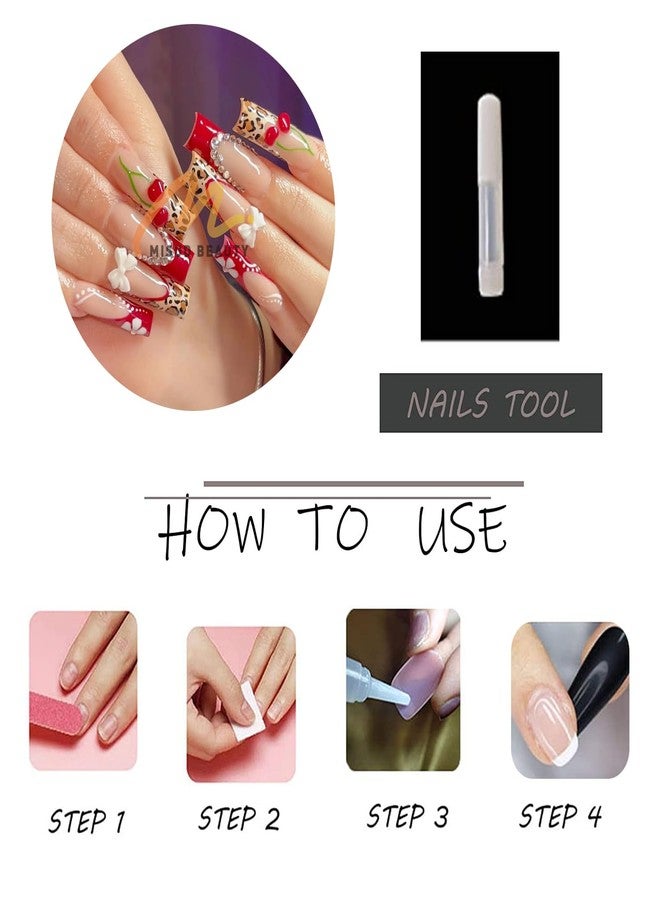 MISUD Press on Nails - Long Square Glue on Nails with Red French Tip, Acrylic Cherry Cheetah Design 24 pcs - Image 4