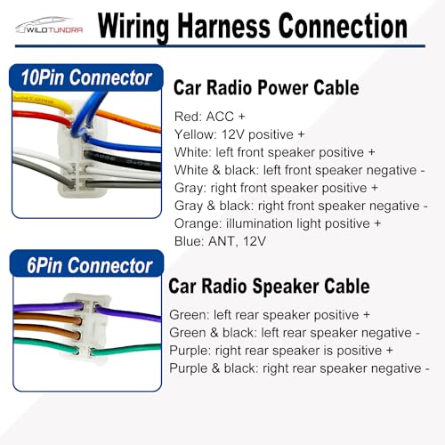 WildTundra Female+Male Radio Wiring Harness Kit Compatible with Toyota 1992-2019(Non JBL) Subaru 2010-2019 10Pin&6Pin Aftermarket Radio Stereo Wire Harness Plug Adapter Car Stereo Power Speaker Wire Harness - Image 5