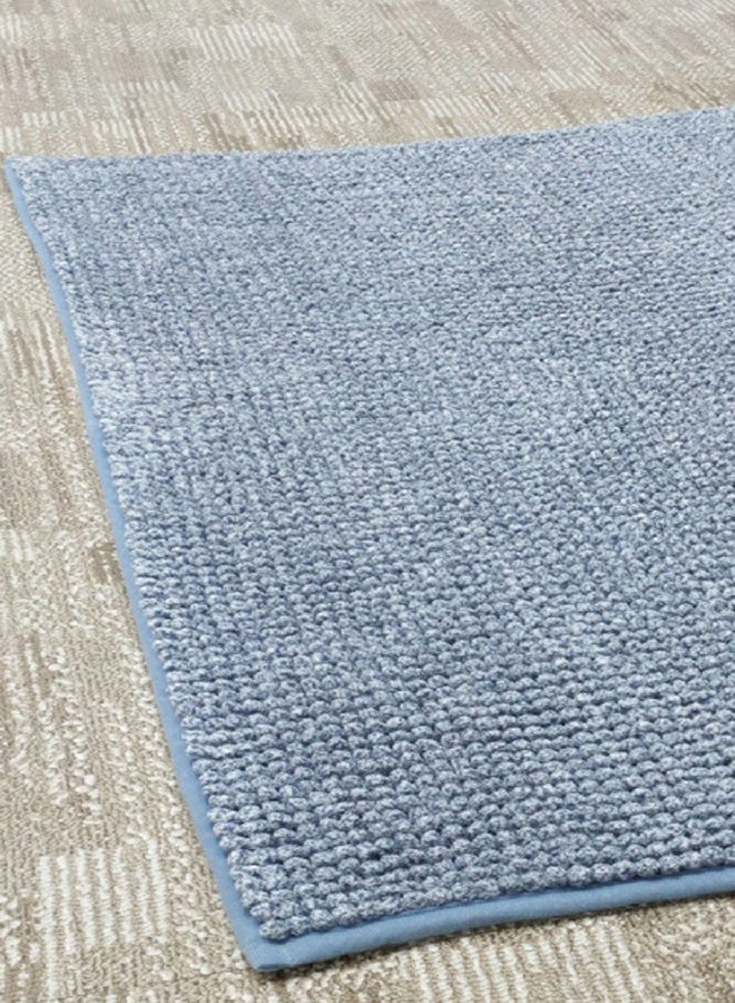 ريف سجادة حمام مستطيلة ناعمة مضادة للانزلاق وسريعة الجفاف من الشينيل الصوفي، أزرق فاتح، بأبعاد 81 × 50 سم WID015