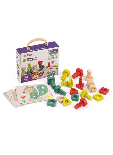 Miniland ECO Nuts & Bolts with Activities - STEM, Geometric, Shapes, Visual Motor Coordination, Highly Resistant