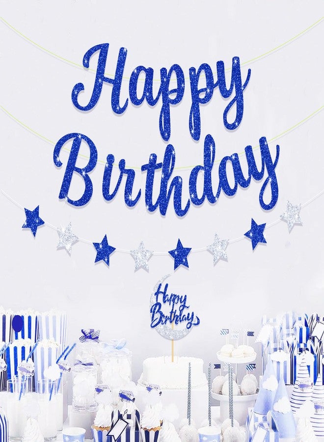 Blopee Royal Blue Glitter Happy Birthday Banner for Boy/Men Birthday Party Decorations Star Birthday Garland Banner Sign - Image 3