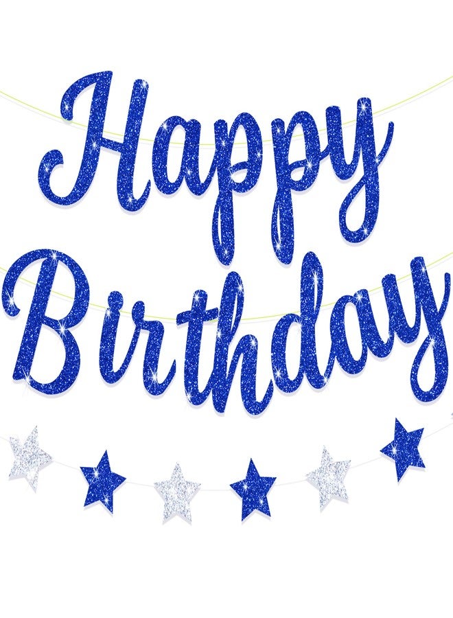 Blopee Royal Blue Glitter Happy Birthday Banner for Boy/Men Birthday Party Decorations Star Birthday Garland Banner Sign - Image 1