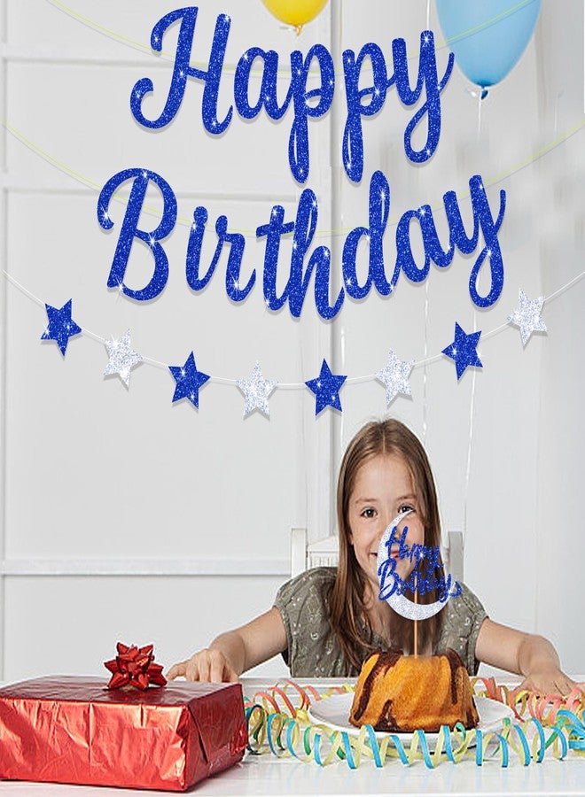 Blopee Royal Blue Glitter Happy Birthday Banner for Boy/Men Birthday Party Decorations Star Birthday Garland Banner Sign - Image 4